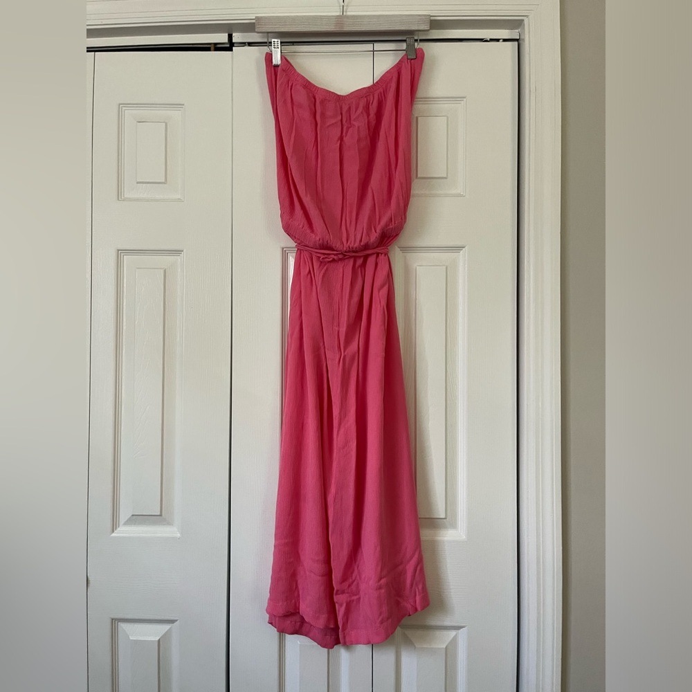 Strapless pink maxi dress
